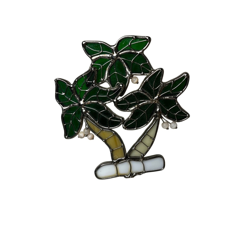Palm Tree Night Light Stained Glass‎ Tropical Island Decor Accent Lighting